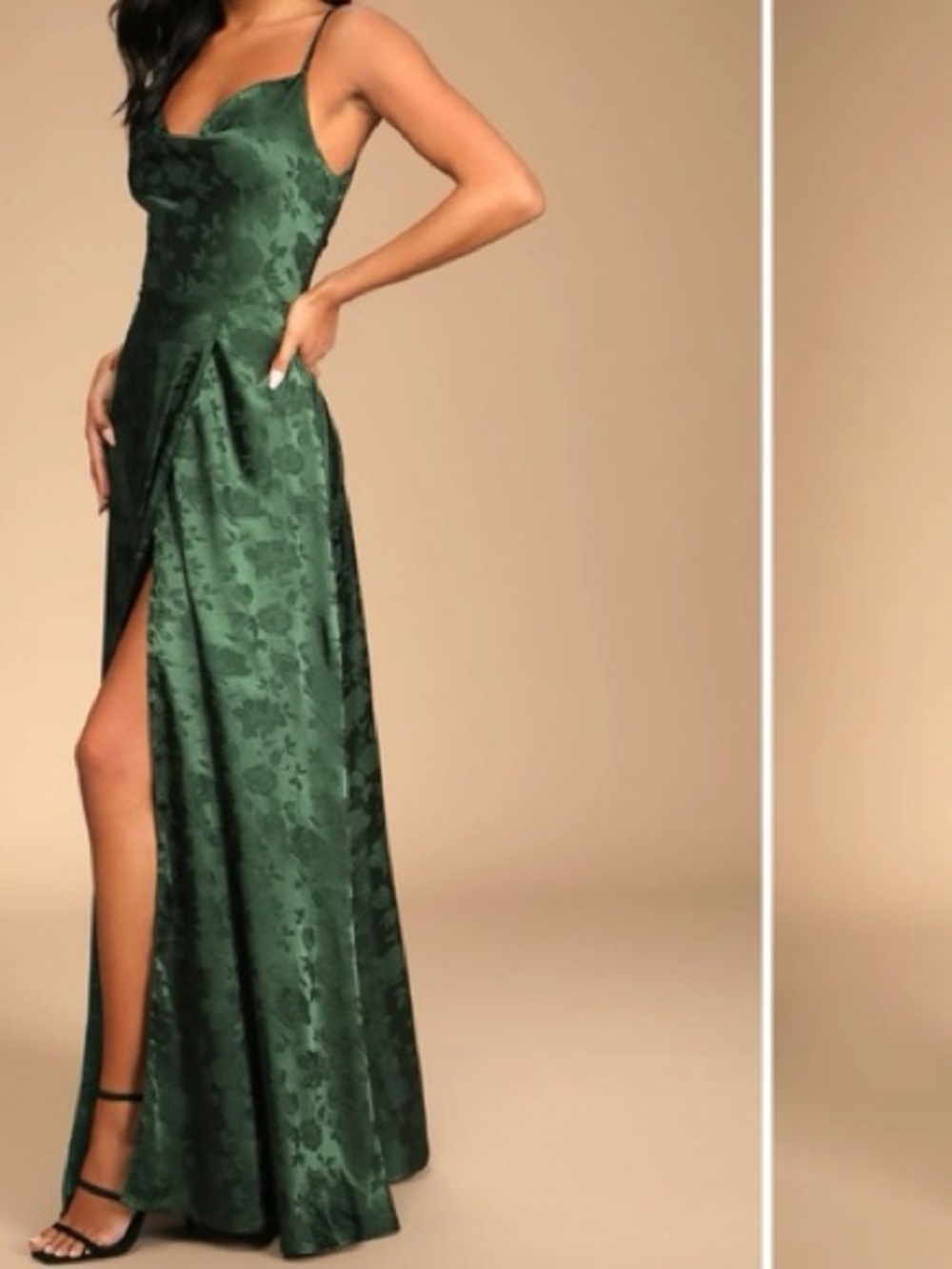 Lulus Simply Dreamy Emerald Green Satin Floral Dress